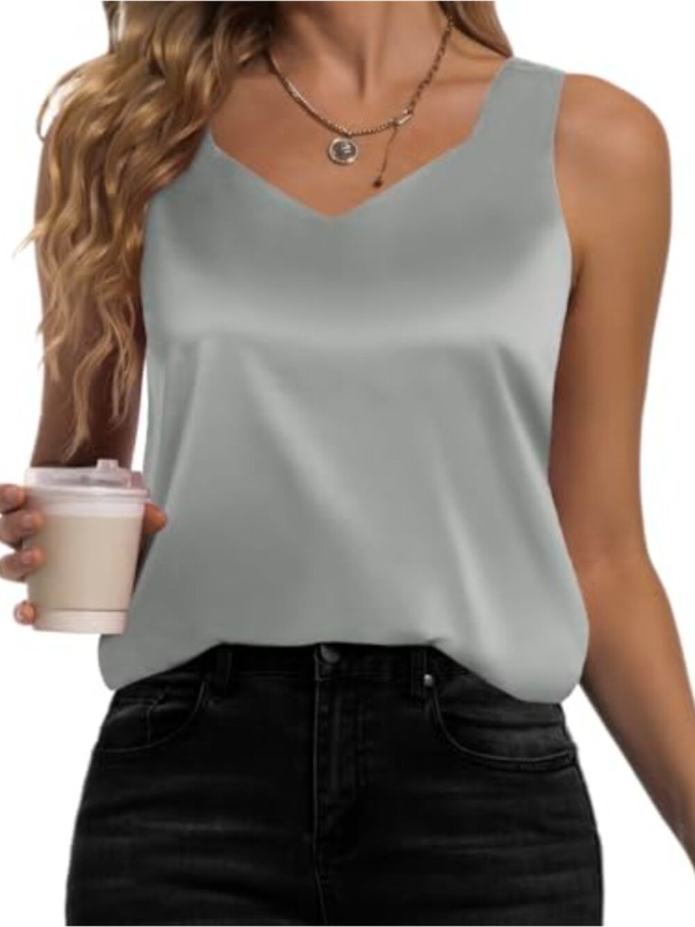 Silk Satin Tank Top V Neck Camisole Sleeveless Silky Basic Cami